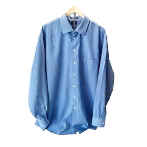 Paul Fredrick Dress Shirt Mens 19-37 Cdt. Blue/White Geometric Print Classic Fit